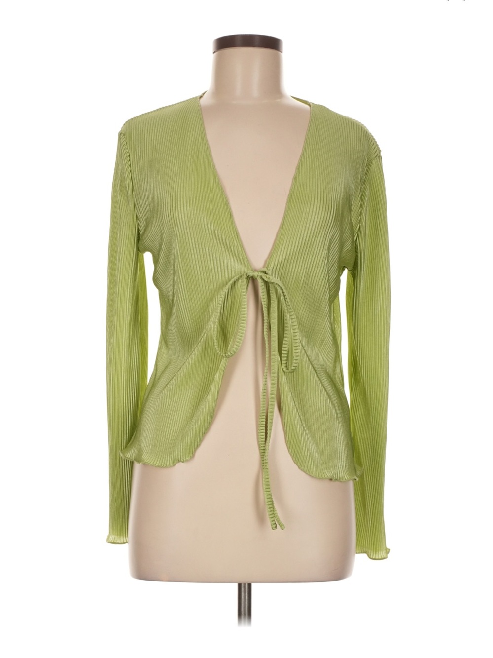 Zaful Light Green Ribbed Tie-Front Cardigan Blouse XL